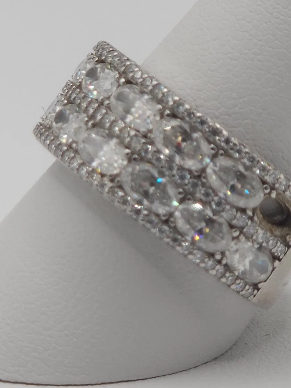 925 Sterling Silver Moissanite Multi Row Band Ring 9.3g AS IS